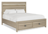 Rocco Storage Bed with 2 Built-In Footboard Drawers & LED Lit Headboard, Light Brown - King Size | Lit de rangement Rocco avec 2 tiroirs de pied de lit intégrés et tête de lit illuminée à DEL, brun clair - format très grand lit