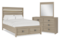 Rocco 5pc Bedroom Set with LED Lit Storage Bed, Dresser & Mirror, Light Brown - Queen Size 