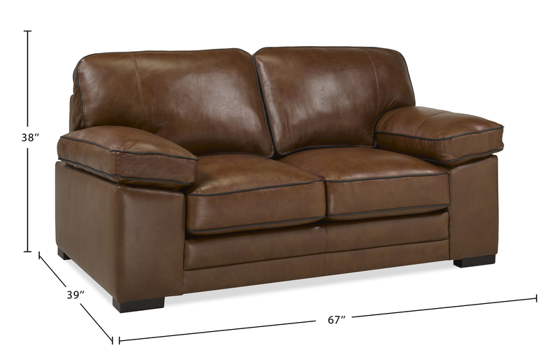 Rodeo 67” Top-Grain Genuine Leather Loveseat with Removable Cushions – Chestnut