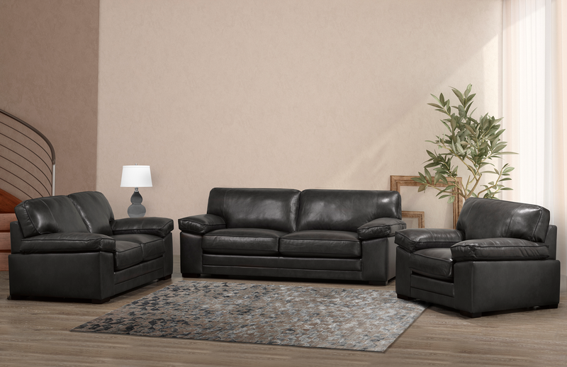 Rodeo 67” Top-Grain Genuine Leather Loveseat with Removable Cushions – Charcoal