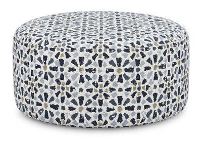 Made in Canada Customizable Sofa Lab Round 38" Fabric Ottoman – Indigo Accent Fabric | Pouf courbé personnalisable de Sofa Lab de 38 po fabriqué au Canada en tissu - tissu décoratif Indigo