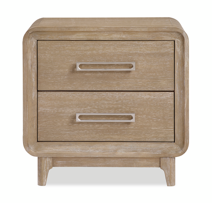 Sasha 6pc Bedroom Set with Fabric Bed, Dresser, Mirror & Nightstand, Natural Oak Brown - Queen Size