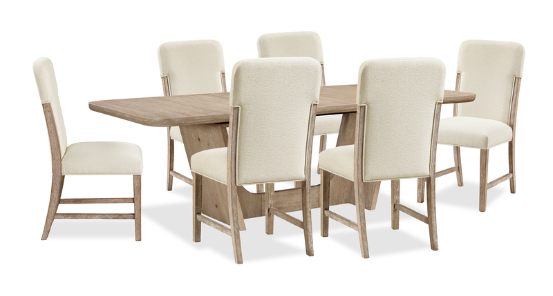 Sasha 7pc Extension Dining Set with Table & 6 Chairs, 82-94\"W - Taupe & Natural Oak Brown