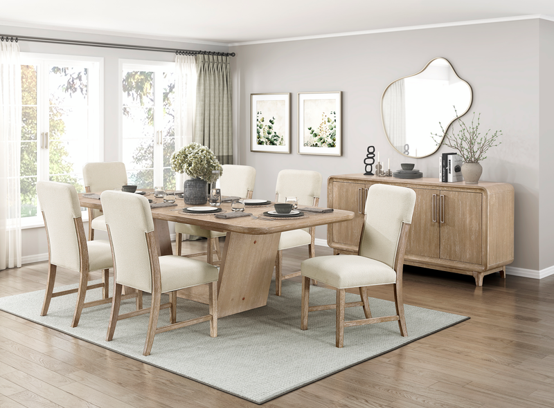 Sasha 7pc Extension Dining Set with Table & 6 Chairs, 82-94\"W - Taupe & Natural Oak Brown
