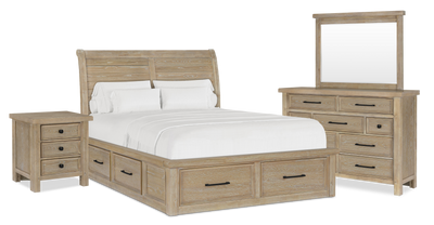 Sonoma 6pc Bedroom Set with Storage Bed, Dresser, Mirror & Nightstand, Light Brown - King Size | Ensemble de chambre à coucher Sonoma 6 pièces avec lit de rangement, commode, miroir et table de nuit, brun clair - format très grand lit