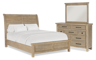 Sonoma 5pc Bedroom Set with Bed, Dresser & Mirror, Light Brown - Queen Size | Ensemble de chambre à coucher Sonoma 5 pièces avec lit, commode et miroir, brun clair - format grand lit
