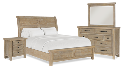Sonoma 6pc Bedroom Set with Bed, Dresser, Mirror & Nightstand, Light Brown - Queen Size | Ensemble de chambre à coucher Sonoma 6 pièces avec lit, commode, miroir et table de nuit, brun clair - format grand lit