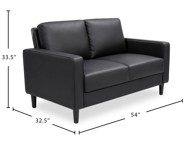 Sydney 54” Sofa Leather-Look Fabric Loveseat with Removable Back Cushions - Black