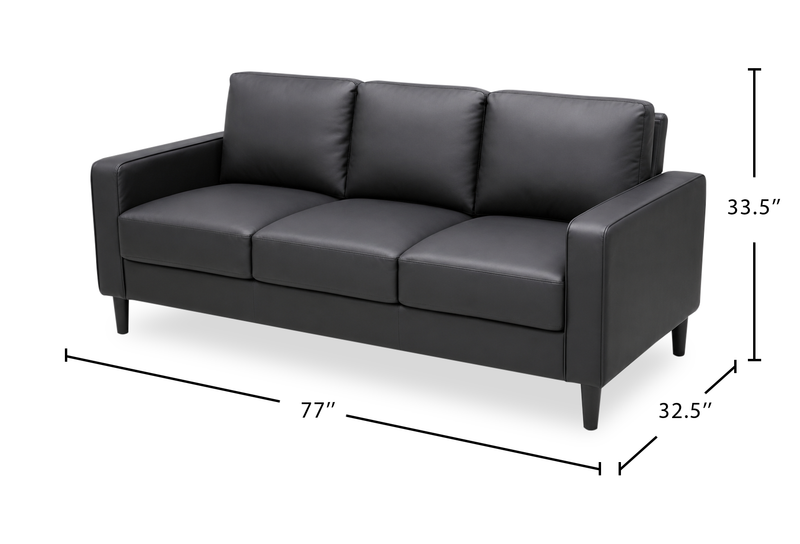 Sydney 77” Sofa Leather-Look Fabric Sofa with Removable Back Cushions - Black
