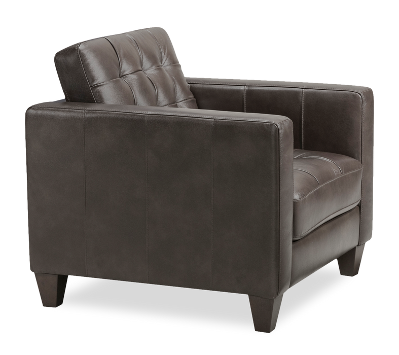 Theo 37\" Top-Grain Genuine Leather Chair with Removable Back Cushion and Wood Feet – Grey