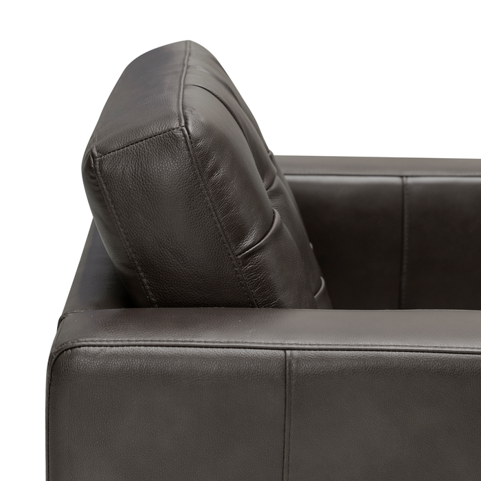 Theo 37\" Top-Grain Genuine Leather Chair with Removable Back Cushion and Wood Feet – Grey