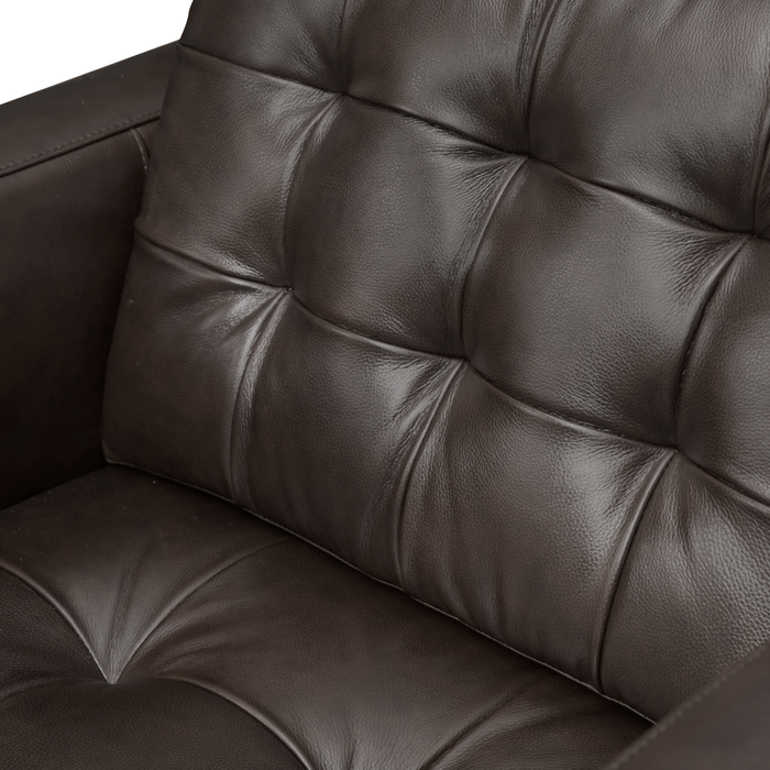 Theo 37\" Top-Grain Genuine Leather Chair with Removable Back Cushion and Wood Feet – Grey