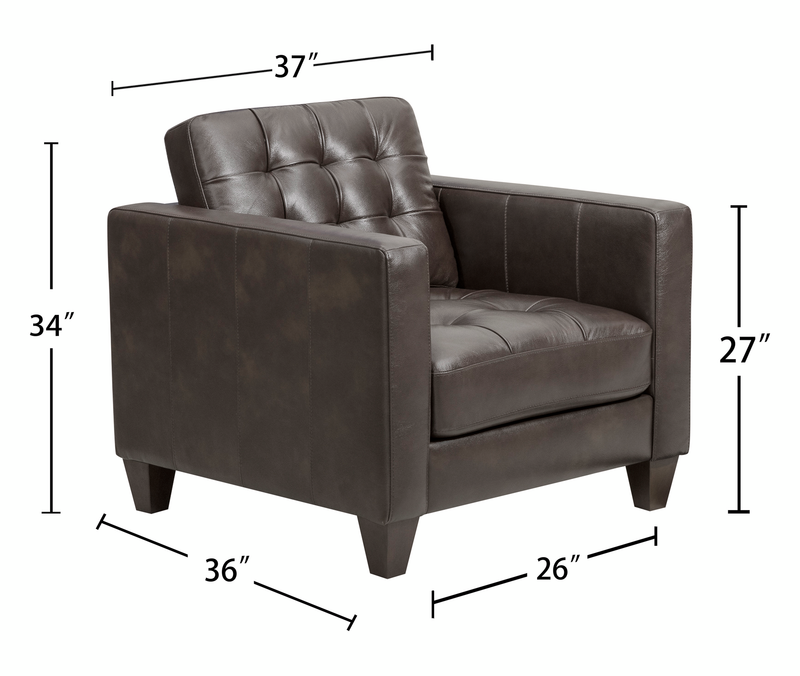 Theo 37\" Top-Grain Genuine Leather Chair with Removable Back Cushion and Wood Feet – Grey