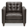 Theo 37" Top-Grain Genuine Leather Chair with Removable Back Cushion and Wood Feet – Grey | Fauteuil Theo de 37 po en cuir véritable de qualité supérieure avec coussin de dossier amovible et pattes en bois - gris