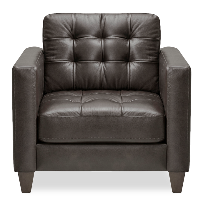Theo 37\" Top-Grain Genuine Leather Chair with Removable Back Cushion and Wood Feet – Grey