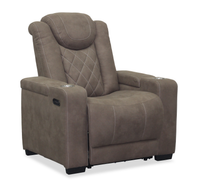 Venture 35.83” Faux Suede Power Reclining Chair with Power Headrests, Cupholders, and USB Port - Chocolate