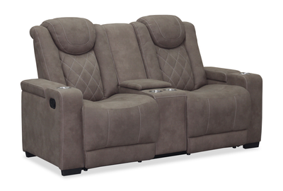 Venture 70.08” Faux Suede Reclining Loveseat with Storage and Cupholders - Chocolate | Causeuse inclinable Venture de 70,08 po en suédine avec rangement et porte-gobelets - chocolat