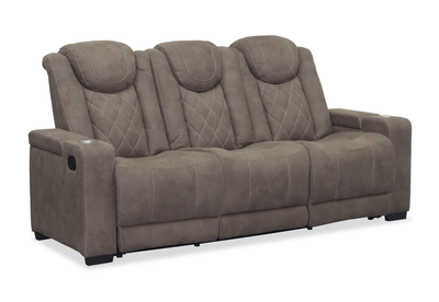 Venture 83.5” Faux Suede Reclining Sofa with Storage, Cupholders, and USB Port - Chocolate | Sofa inclinable Venture de 83,5 po en suédine avec rangement, porte-gobelets et port USB - chocolat