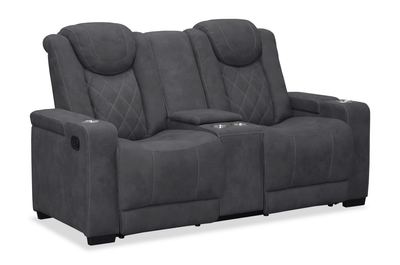 Venture 70.08” Faux Suede Reclining Loveseat with Storage and Cupholders - Grey | Causeuse inclinable Venture de 70,08 po en suédine avec rangement et porte-gobelets - grise