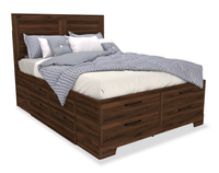 Yorkdale 12-Drawer Platform Bed with Headboard & Storage Frame, Made in Canada, Walnut Brown- Full Size 