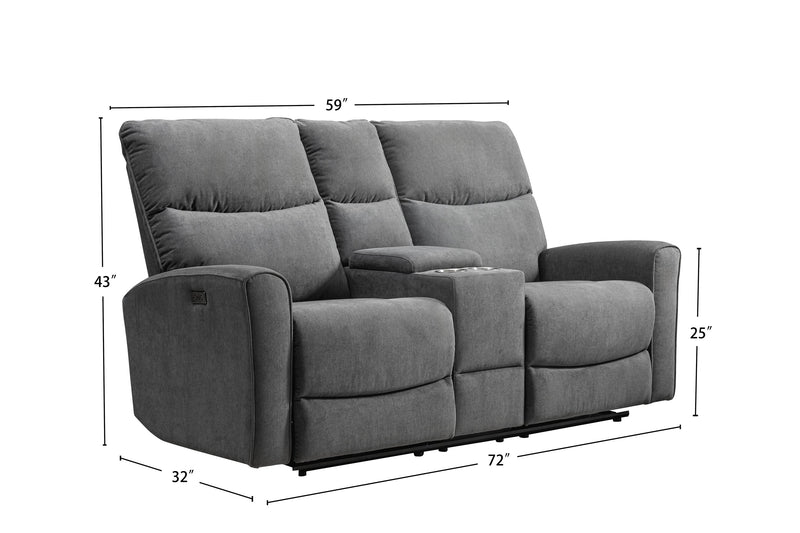 Quest 73\" Chenille Fabric Power Reclining Loveseat - Grey