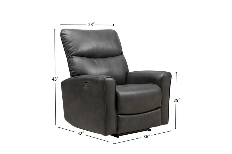 Quest 36.5\" Leather-Look Fabric Power Reclining Chair - Grey