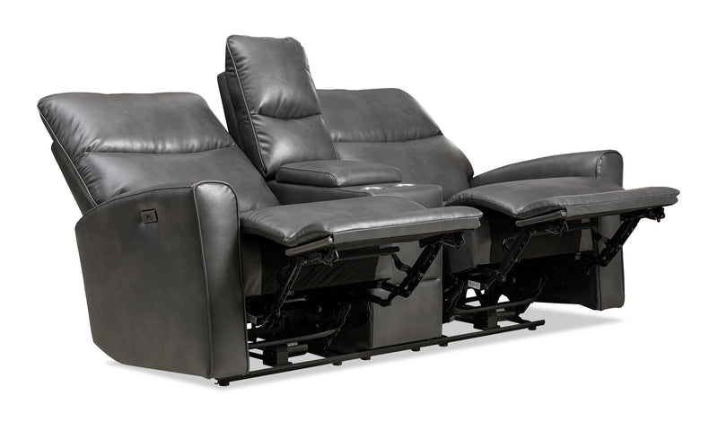 Quest 73\" Leather-Look Fabric Power Reclining Loveseat - Grey