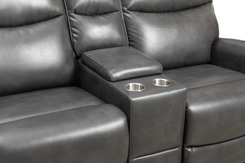Quest 73\" Leather-Look Fabric Power Reclining Loveseat - Grey