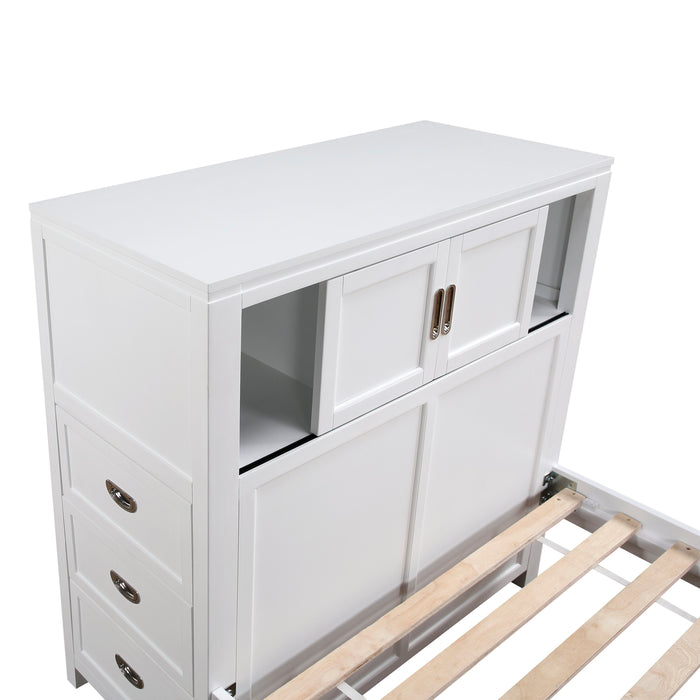 Quinn Platform Bed with Bookcase Headboard, Built-in Desk & Stool, White - Full Size