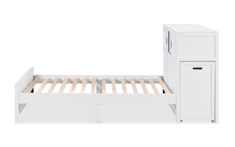 Quinn Platform Bed with Bookcase Headboard, Built-in Desk & Stool, White - Full Size