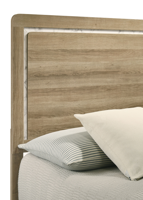 Sable Panel Bed with Headboard & Frame, Light Brown - Queen Size