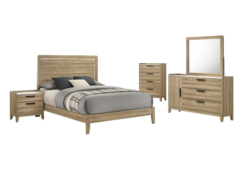 Sable Panel Bed with Headboard & Frame, Light Brown - Queen Size