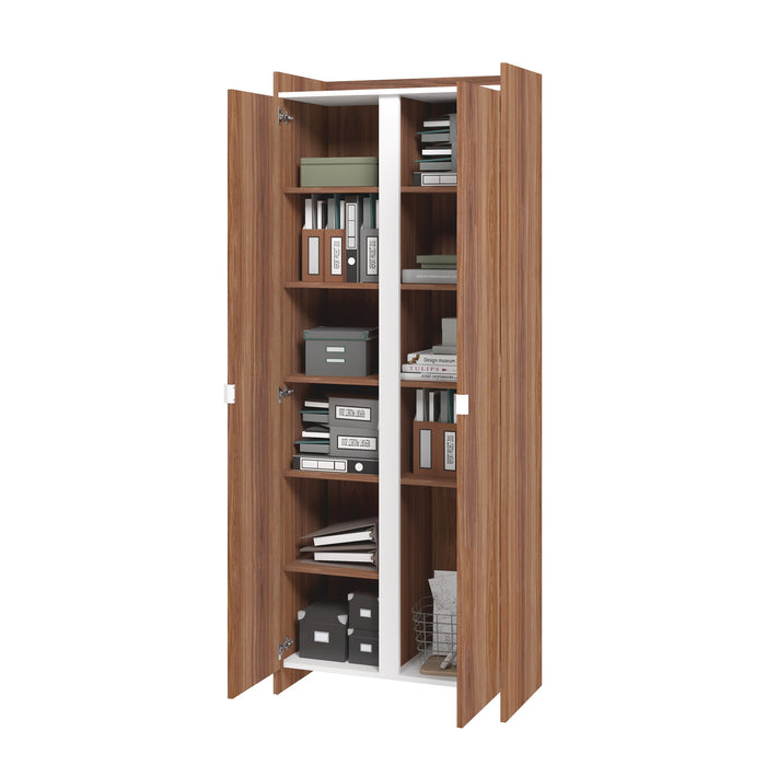 Manhattan Comfort Mid-Century Modern Ratzer Storage Cabinet with 11 Shelves - Brown & White