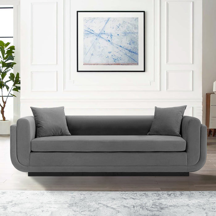 Manhattan Comfort Contemporary Edmonda Velvet Sofa with Pillows - Dark Grey