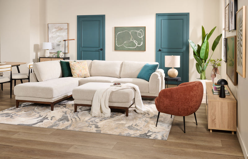 Horizon 2-Piece Left-Facing Fabric Sectional with Wood Base and Legs - Stone