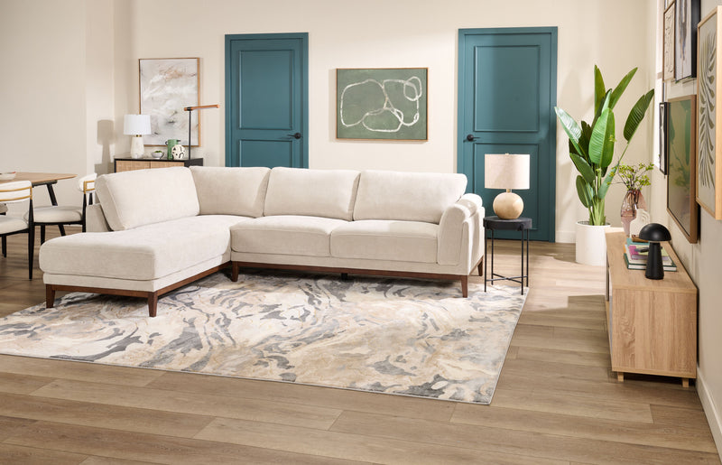 Horizon 2-Piece Left-Facing Fabric Sectional with Wood Base and Legs - Stone