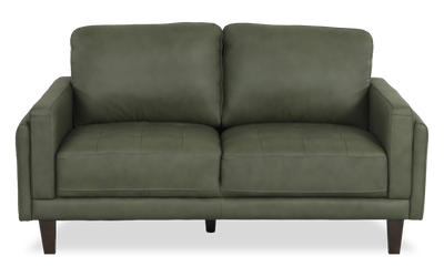 Chateau d’Ax Venice 65" Traditional Genuine Leather Loveseat – Green  | Causeuse traditionnelle Venice de Château d’Ax de 65 po en cuir véritable - verte