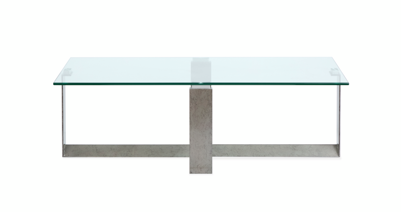 Consort 50\" Contemporary Coffee Table with Glass Top – Aged Pewter 