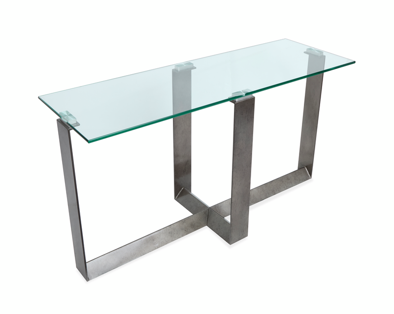 Consort 50\" Contemporary Sofa Table with Glass Top – Aged Pewter 