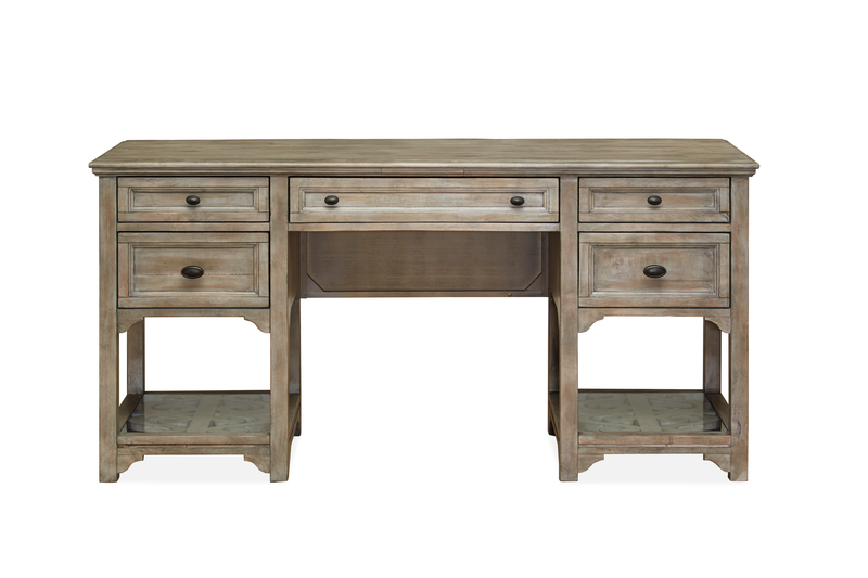 Harold 64\" Desk with Storage and Tempered Glass Shelves  - Dovetail Grey 