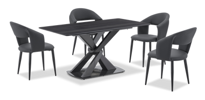 Orion 5pc Dining Set with Table & 4 Chairs, Tech Stone Top, Metal, 63"W - Black/Charcoal |Ensemble de salle à manger Orion 5 pièces en métal avec table de 63 po (L), dessus en pierre synthétique et 4 chaises - noir et anthracite