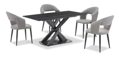 Orion 5pc Dining Set with Table & 4 Chairs, Tech Stone Top, Metal, 63"W - Black/Grey | Ensemble de salle à manger Orion 5 pièces en métal avec table de 63 po (L), dessus en pierre synthétique et 4 chaises - noir et gris