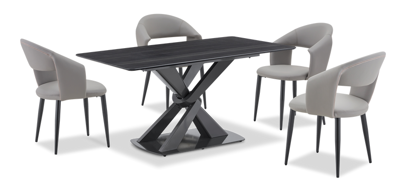 Orion Dining Chair with Vegan-Leather Fabric, Metal – Grey