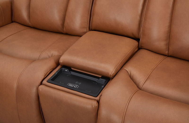 Shaquille O’Neal Home Titan 81\" Genuine Leather Power Reclining Loveseat with Shaq-o-pedic Comfort – Earth