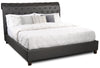 Tulsa Upholstered Platform Bed in Grey Vegan-Leather Fabric, Button Tufted - King Size  | Lit plateforme rembourré Tulsa en tissu de cuir végétalien gris avec capitonnage à boutons - format très grand lit