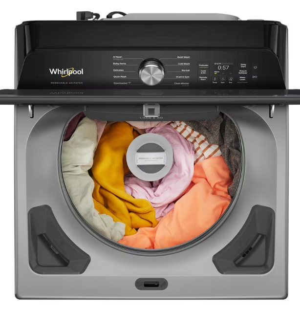 Whirlpool 6.1 Cu. Ft. Smart Top Load Washer with Removable Agitator – Radiant Silver - WTW8507TR