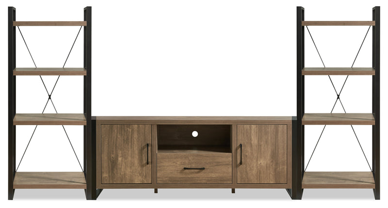 Alvin 117\" Modern 3-Piece Entertainment Centre with Storage and Cable Management for TVs up to 70\"- Hazelnut
