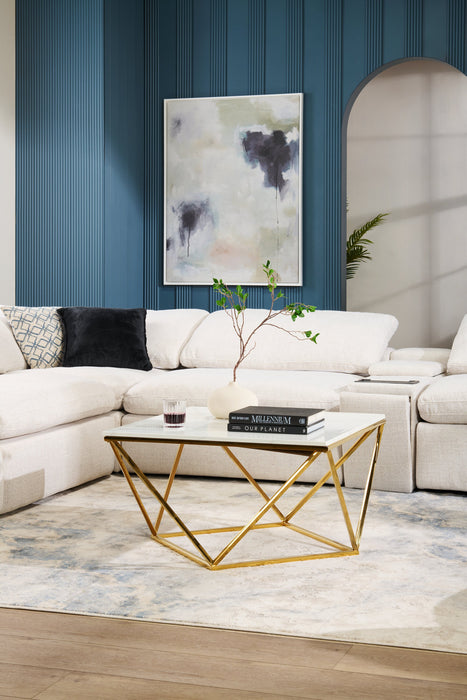 Amanda 31.5\" Modern Square Coffee Table - White Marble Top with Gold Metal Base