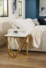 Amanda 21.5" Modern Square End Table - White Marble Top with Gold Metal Base | Table de bout carrée moderne Amanda de 21,5 po - dessus en marbre blanc avec base en métal doré