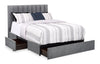 Amos Upholstered Storage Bed in Charcoal Fabric with Channelled Headboard & 3 Built-in Drawers - Queen Size | Lit de rangement Amos rembourré en tissu anthracite avec tête de lit à canaux et 3 tiroirs intégrés - format grand lit